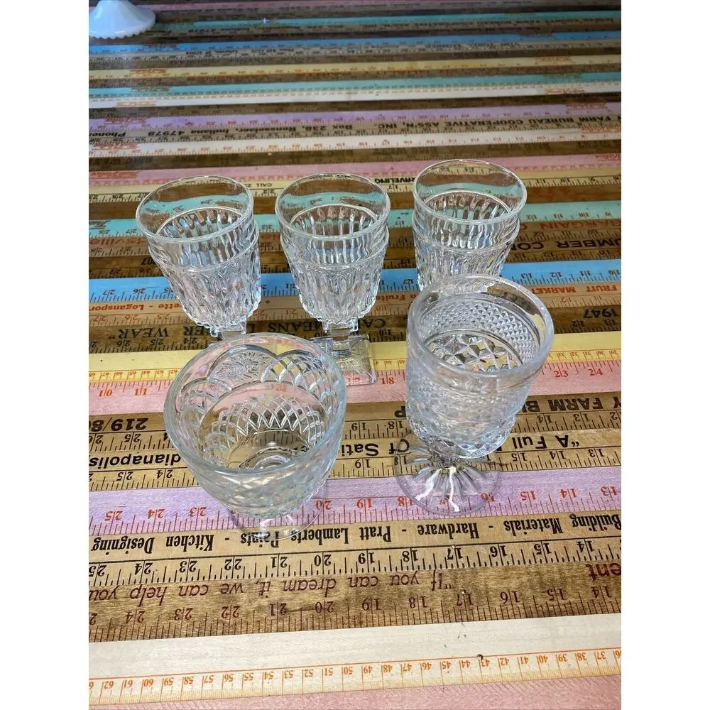 Vintage MCM Retro Wine Water Glasses 1960s Clear Glass Farmhouse Dining Lot 5